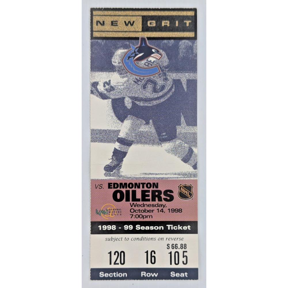 1998/99 Vancouver Canuks vs Edmonton Oilers NHL Hockey Ticket Stub